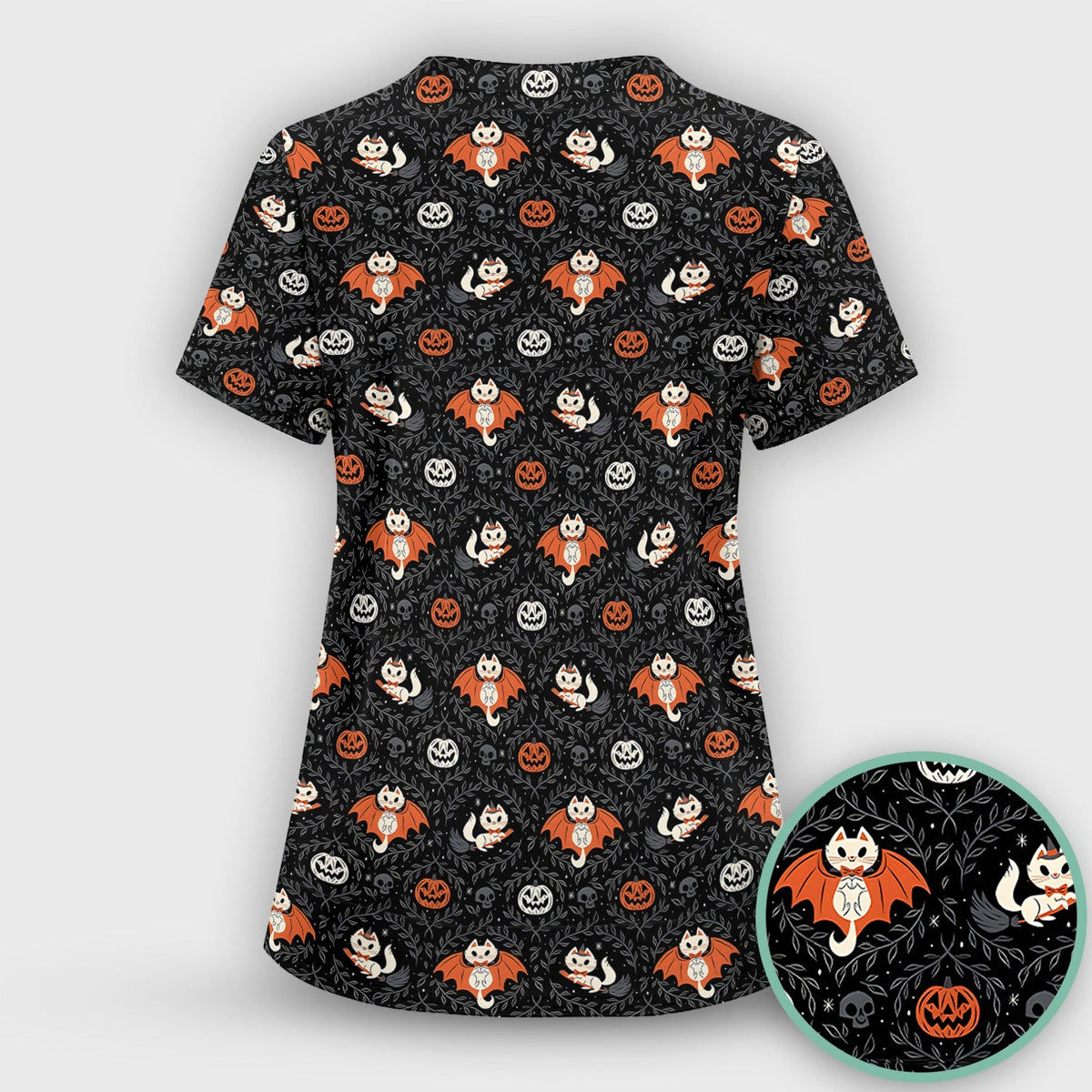Halloween Vampire Cat Nurse Scrub Top