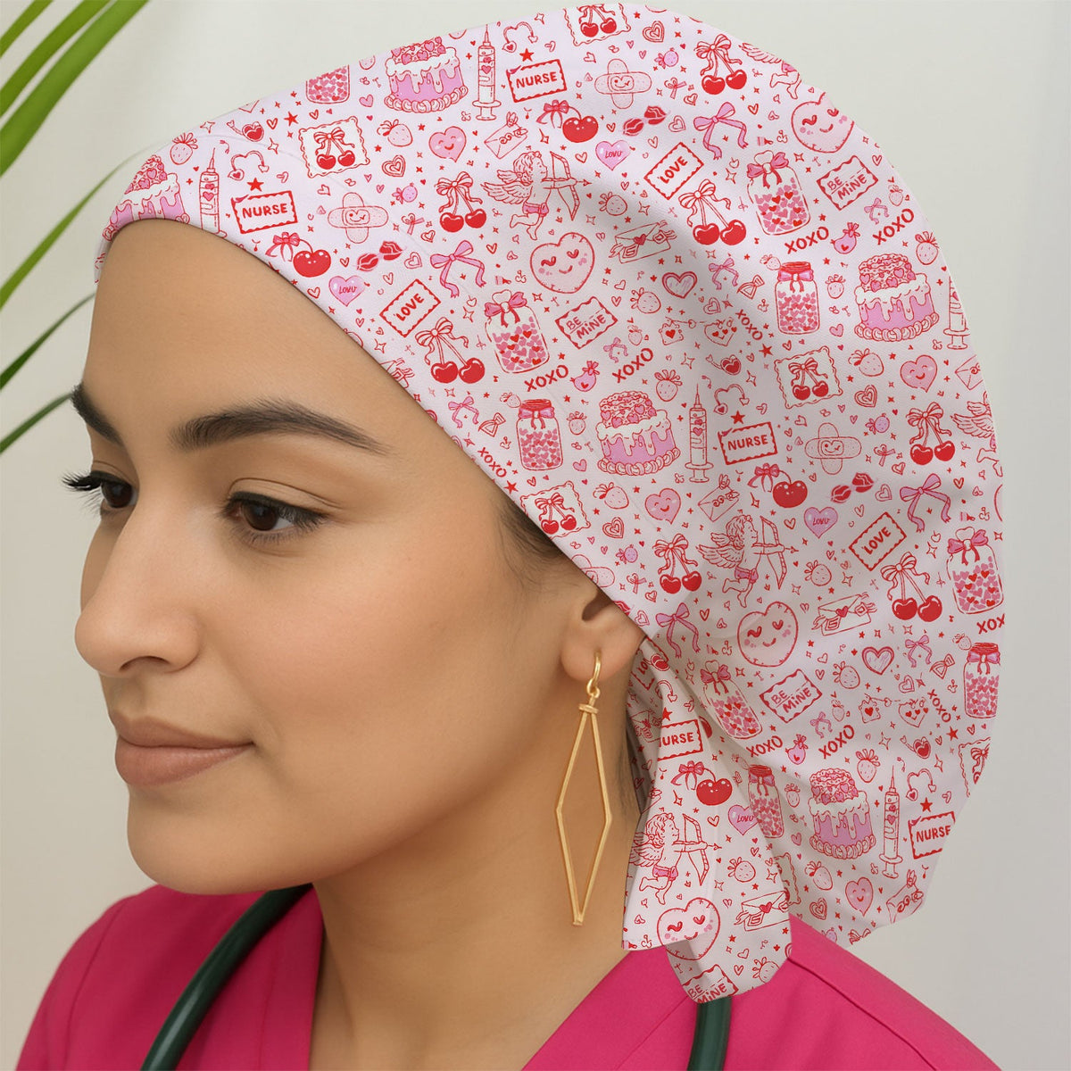 Valentine Pink XOXO Nurse Scrub Cap