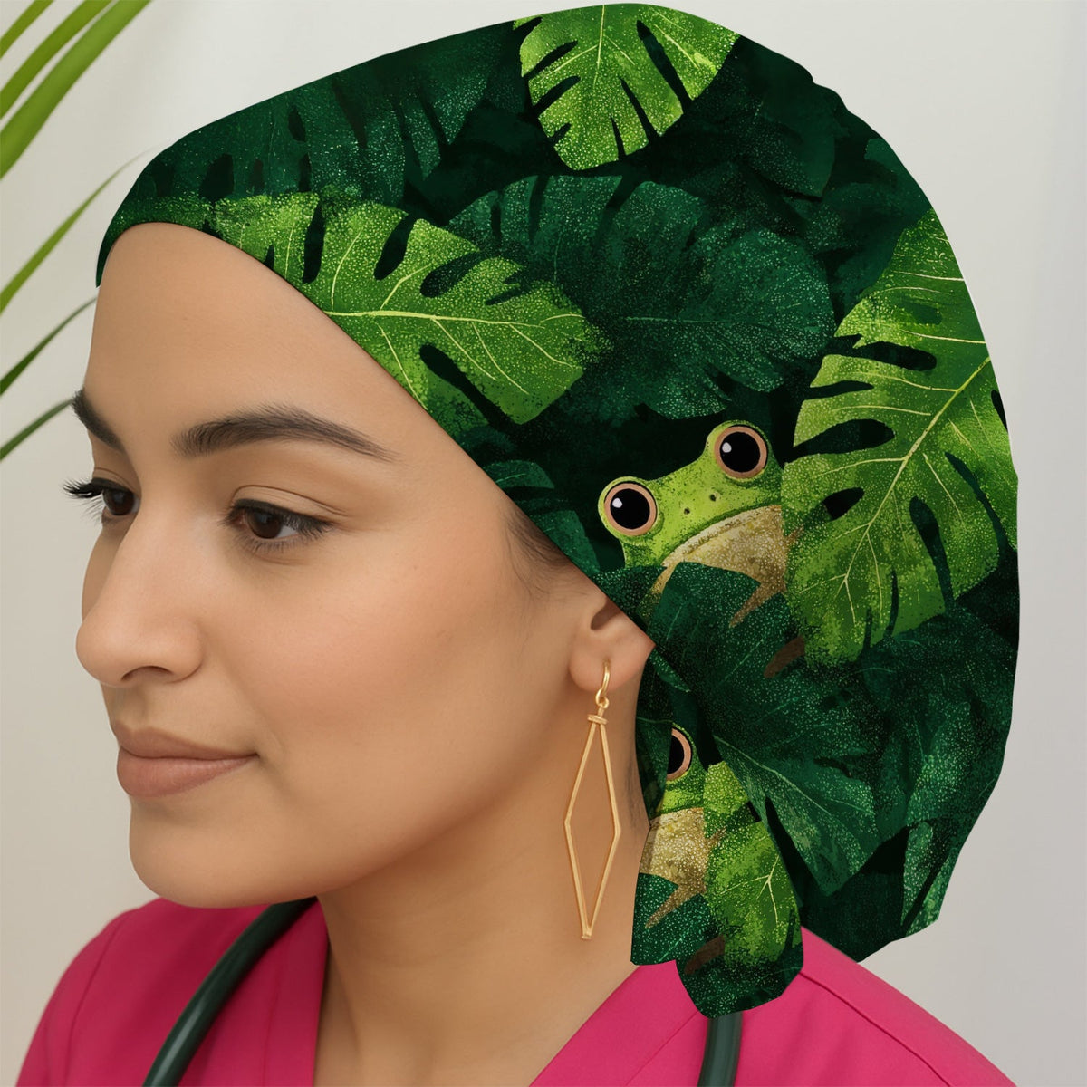 Frog Jungle Leaves Scrub Cap
