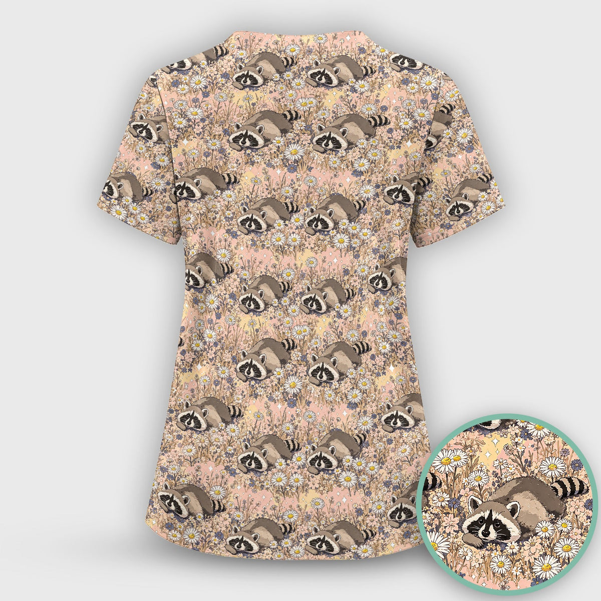 Raccoon Wildflower Meadow Nurse Scrub Top