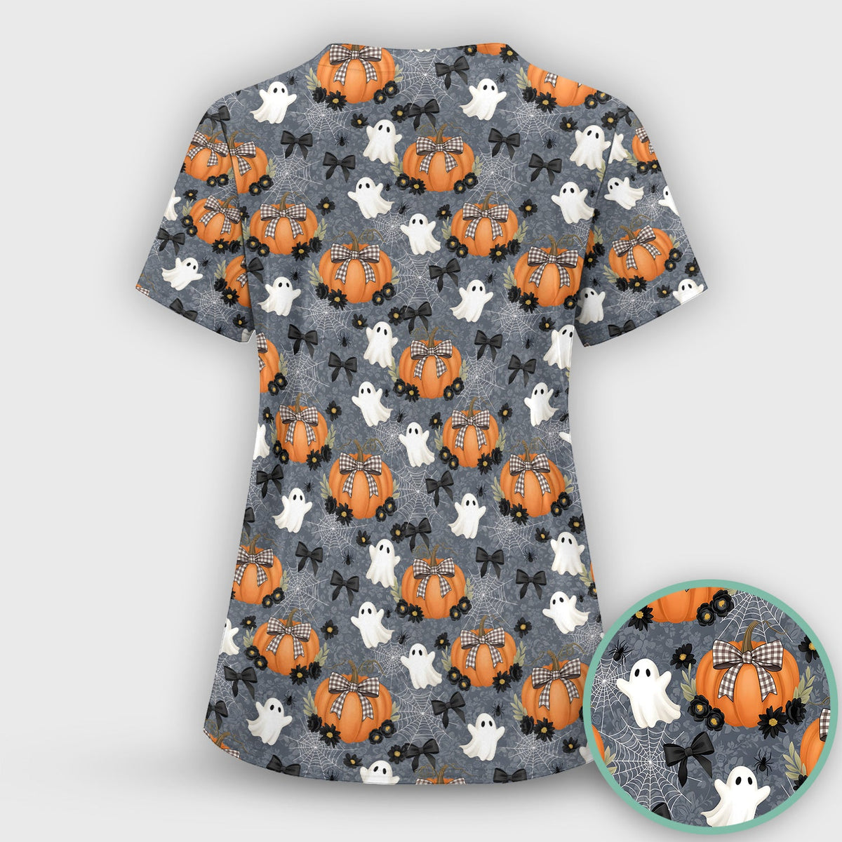 Ghost Pumpkin Halloween Nurse Scrub Top
