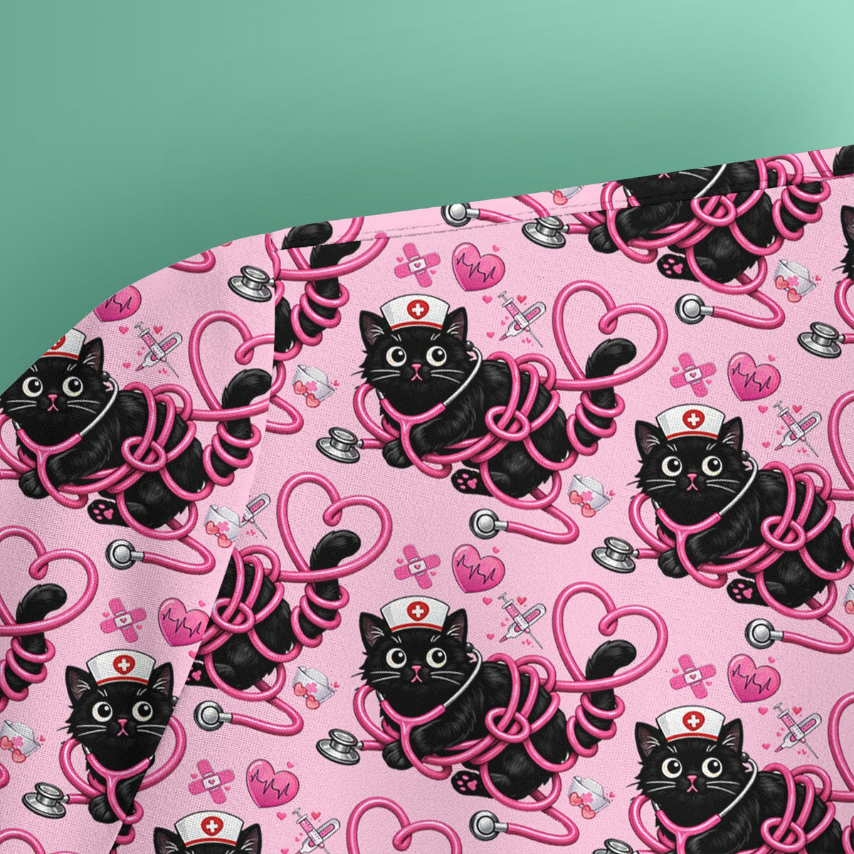 Valentine Cat Nurse Heart Scrub Top