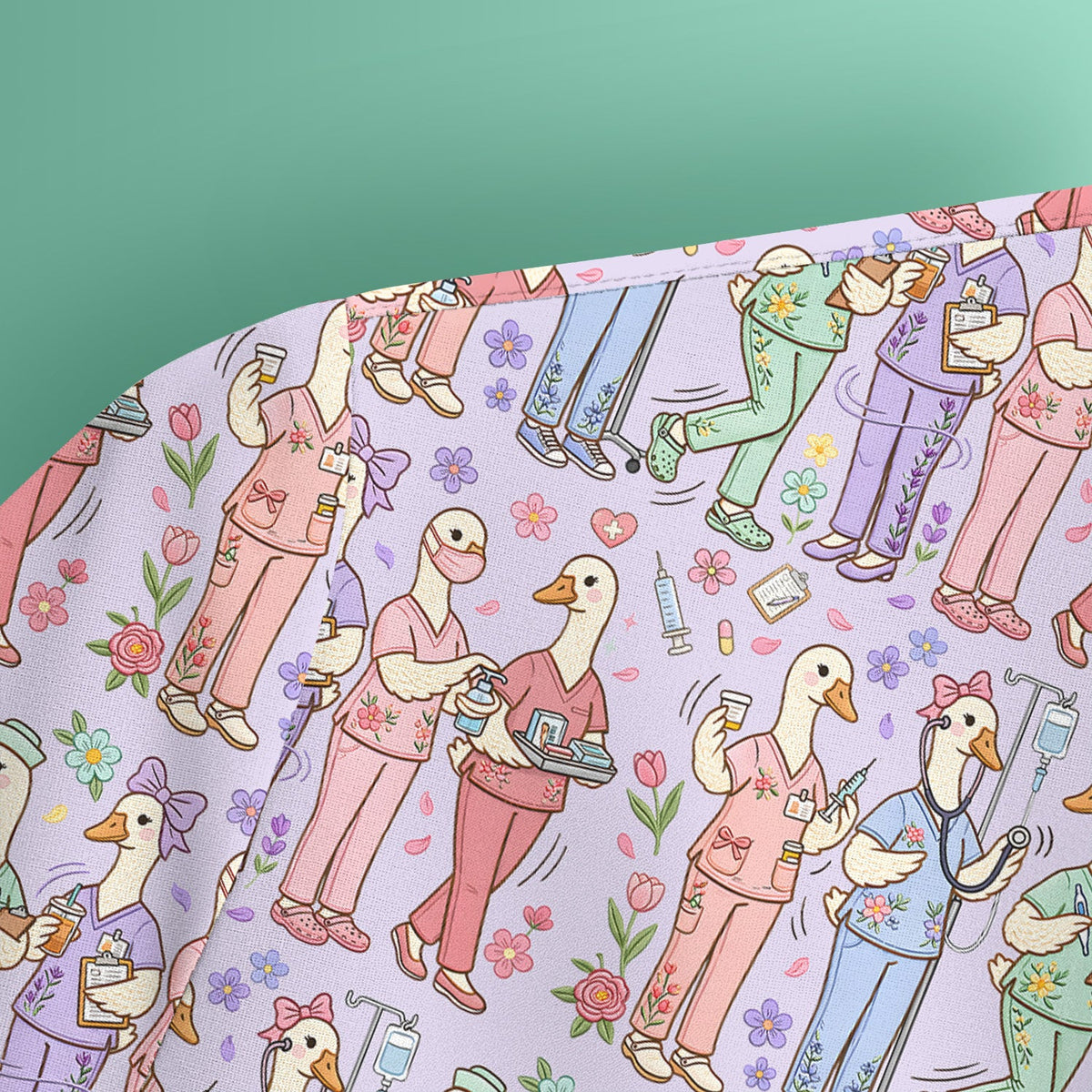 Goose Characters Floral Nurse Scrub Top