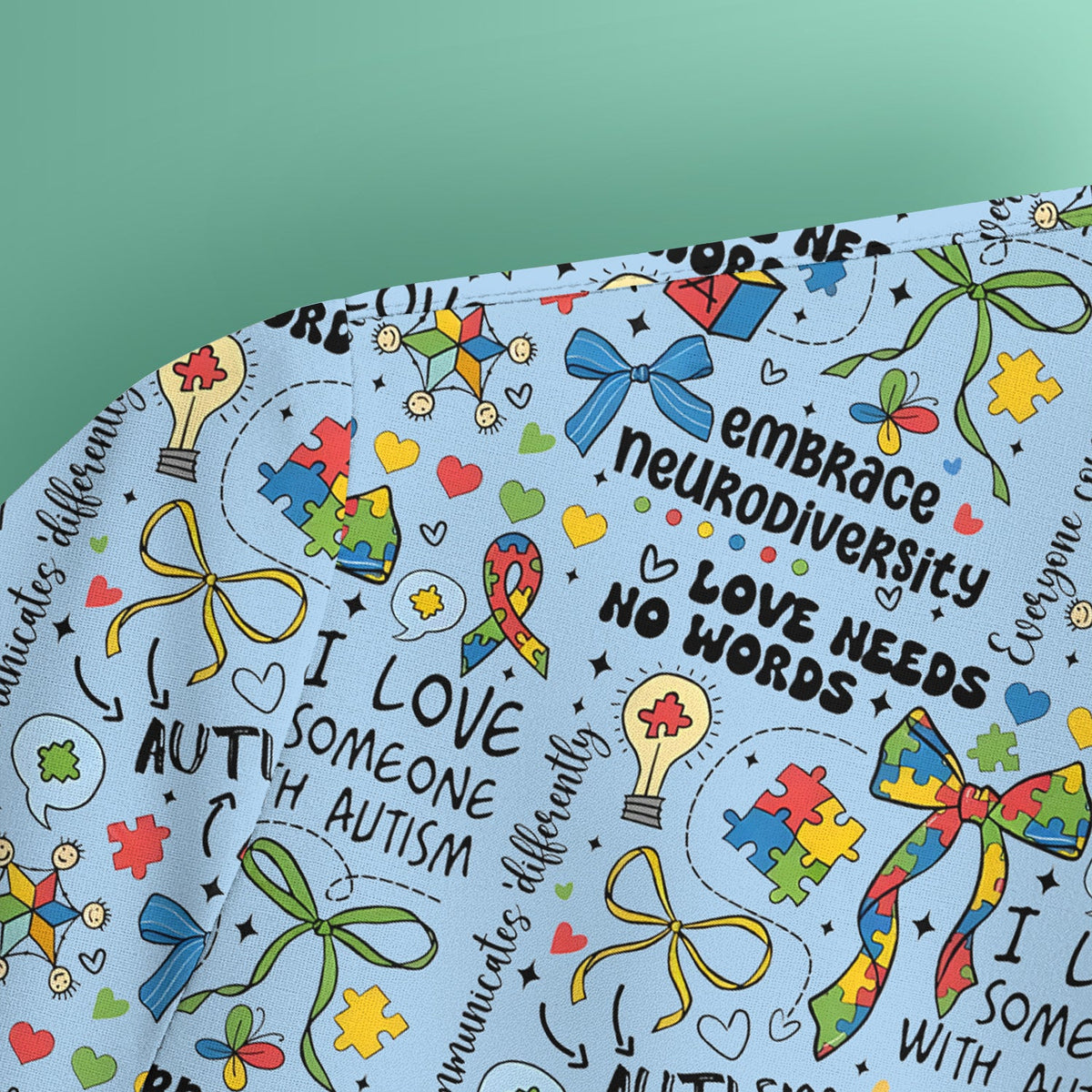 Autism Awareness Puzzle Ribbon Pastel Nurse Scrub Top