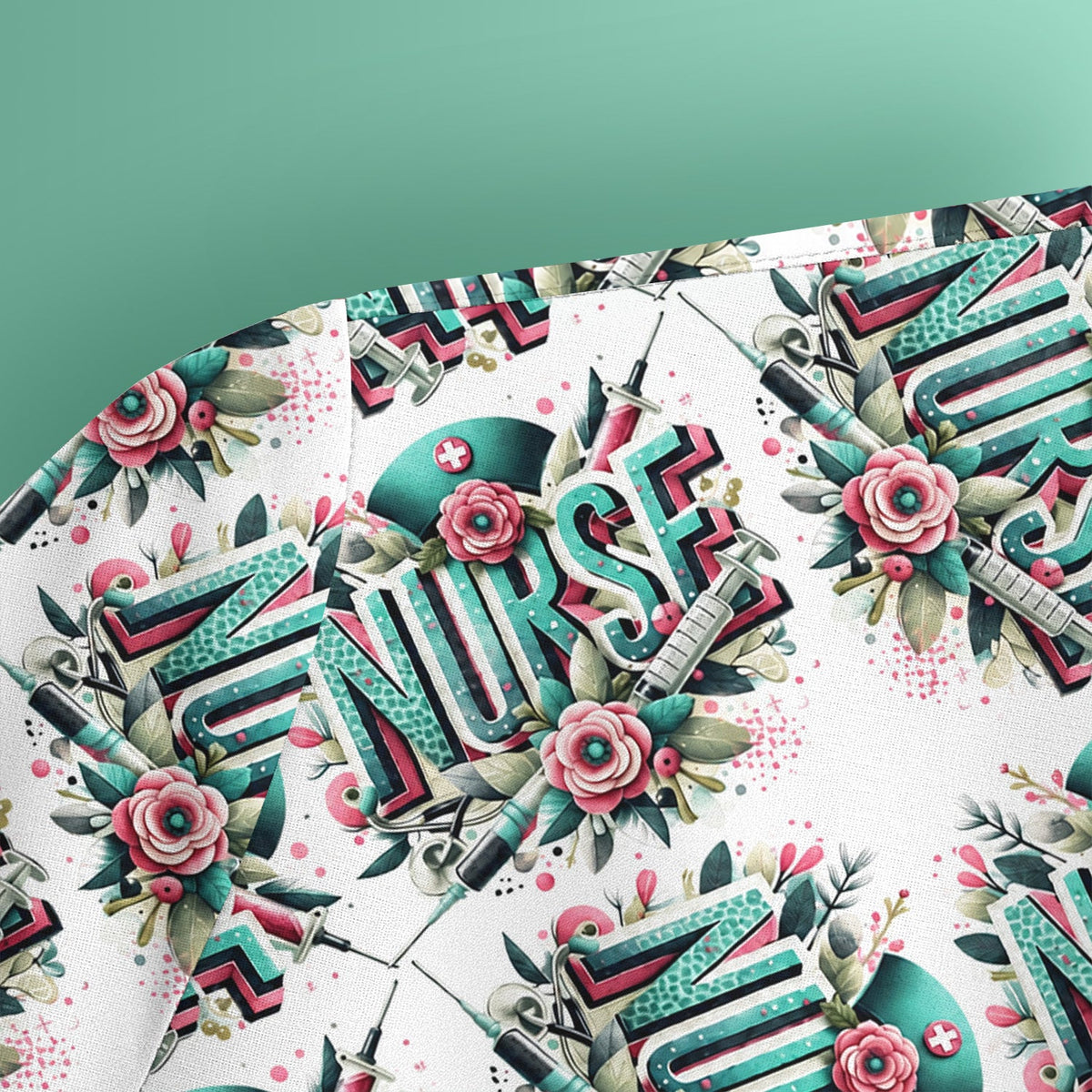 Typography Floral Nurse Scrub Top