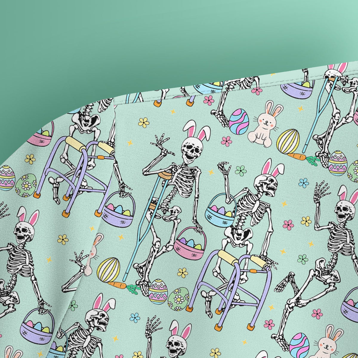 Fun Skeleton Bunny Nurse Scrub Top - Easter Gift