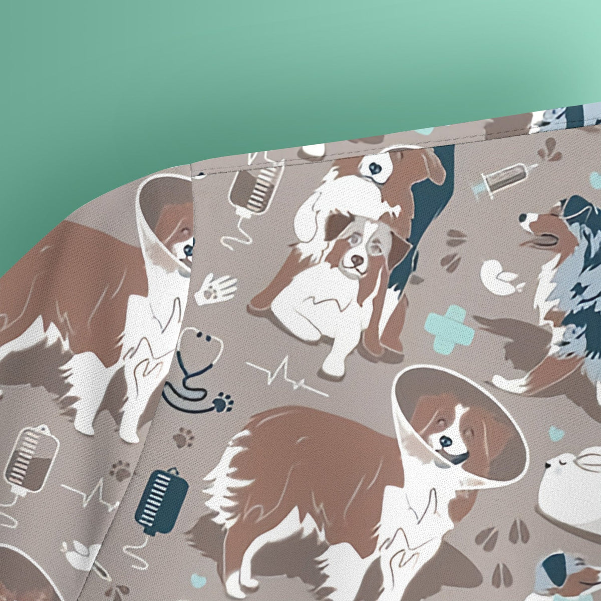 Cute Dog Pattern Veterinary Scrub Top, Breathable Fabrics Nursing Uniform