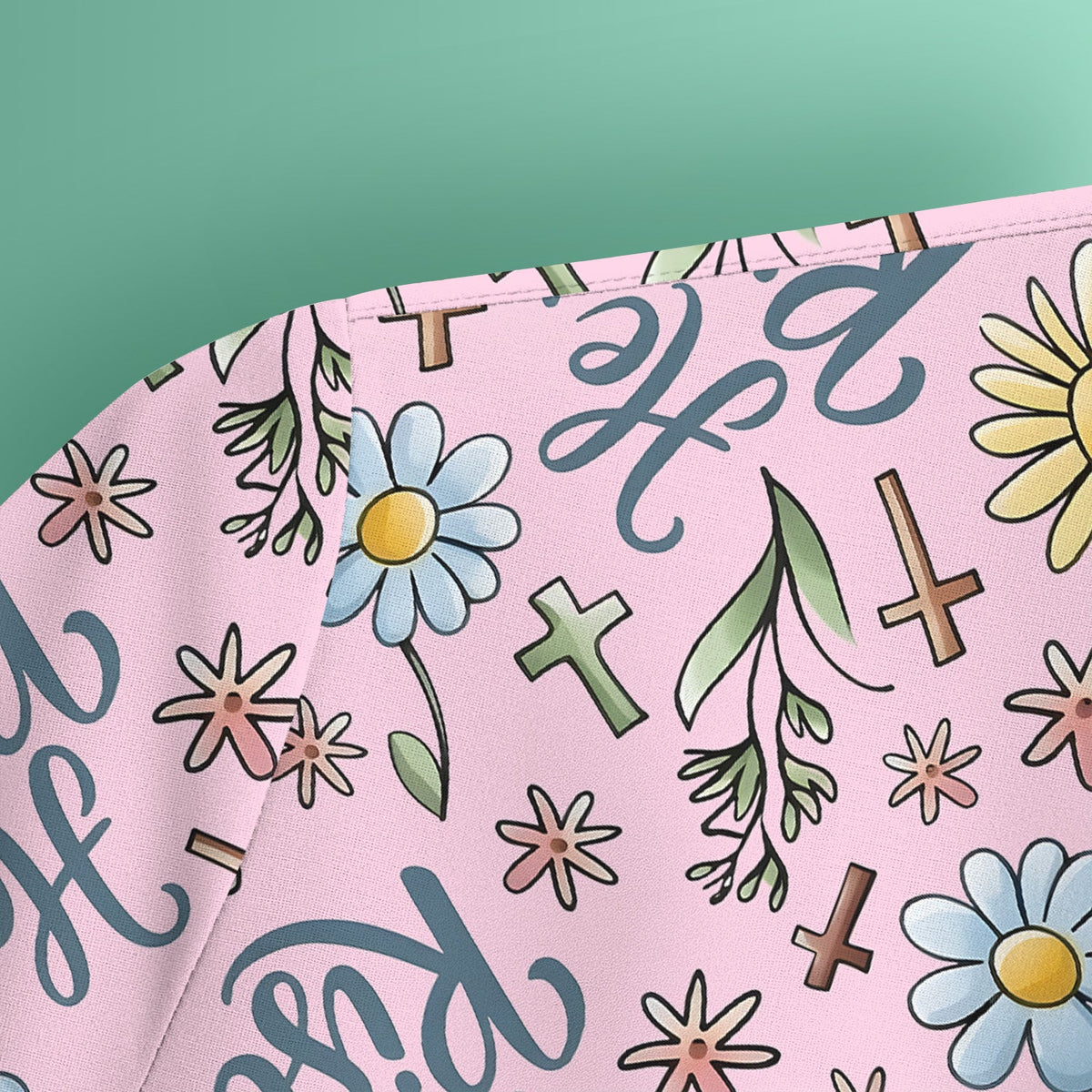 Risen Cross Flower Nurse Scrub Top - Easter Gift