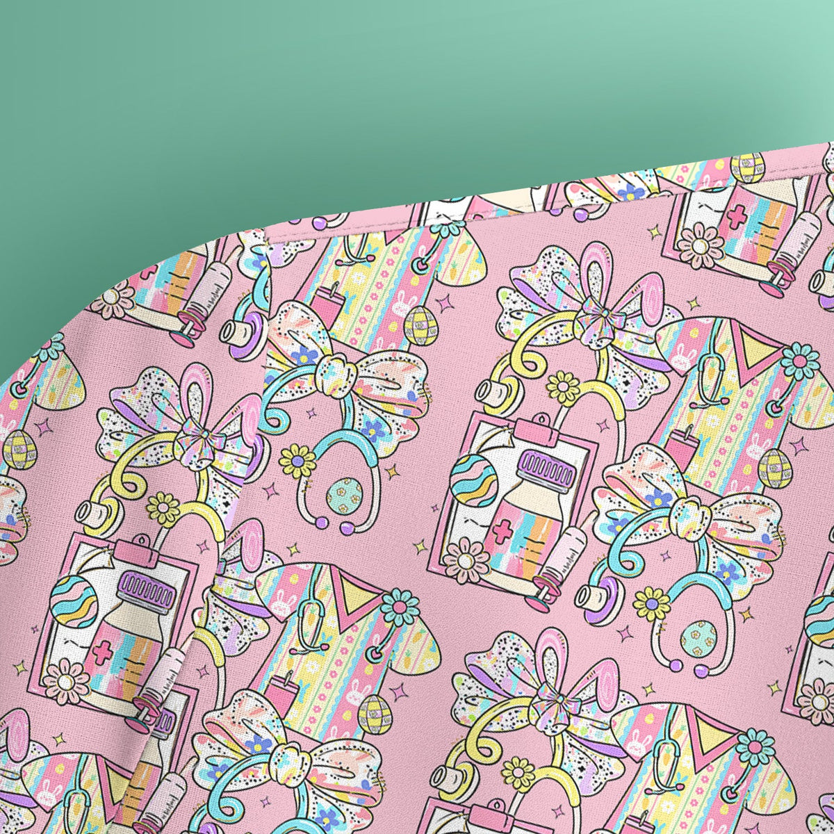 Colorful Nurse Scrub Supplies Pattern Scrub Top, Breathable Fabrics Nursing Uniform