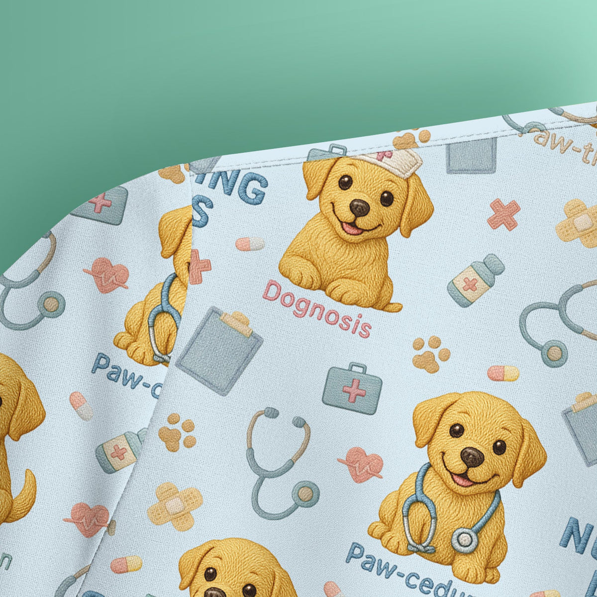 Labrador Nursing Scrub Top, Cute Dog Pattern Nurse Uniform,  Comfortable Scrubs For Nurses