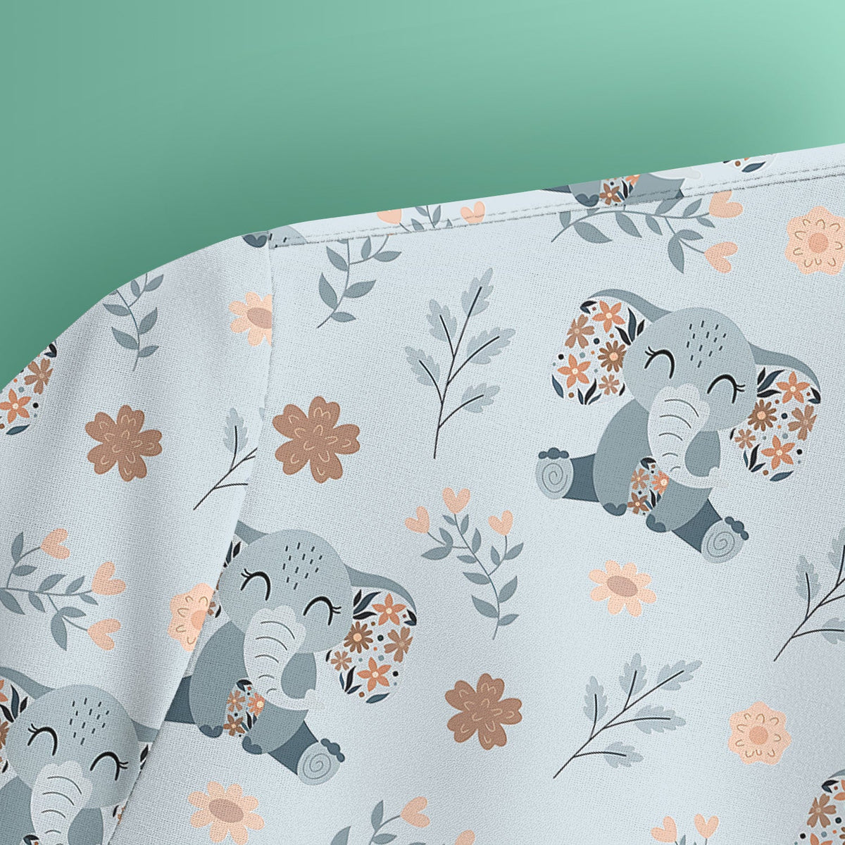 Cute Elephant Floral Print Scrub Top, Comfortable Scrubs for Nurses