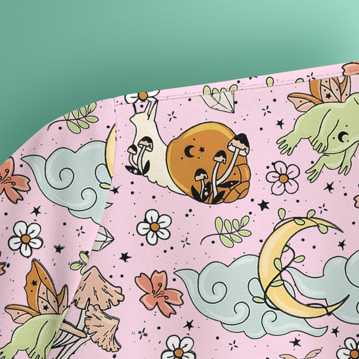Whimsical Frog Moon Mushroom Nurse Scrub Top