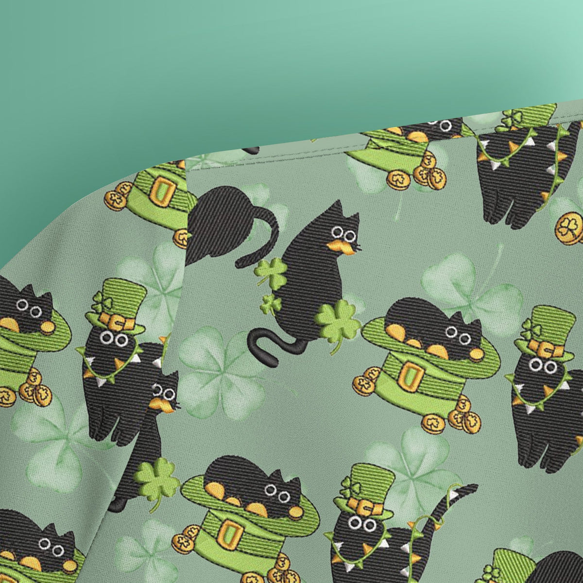 St Patrick Black Cat Clover Nurse Scrub Top