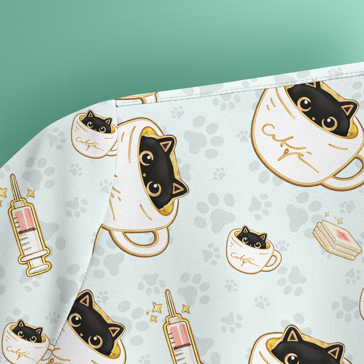 Coffee Cat Nurse Scrub Top