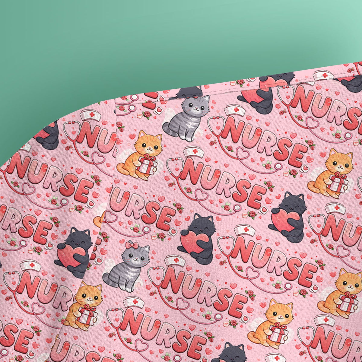 Cat Heart Nurse Scrub Top - Valentines Day Gift
