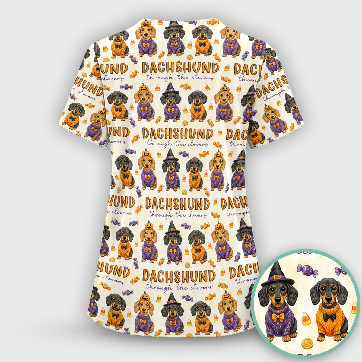 Candy Dachshund Nurse Scrub Top