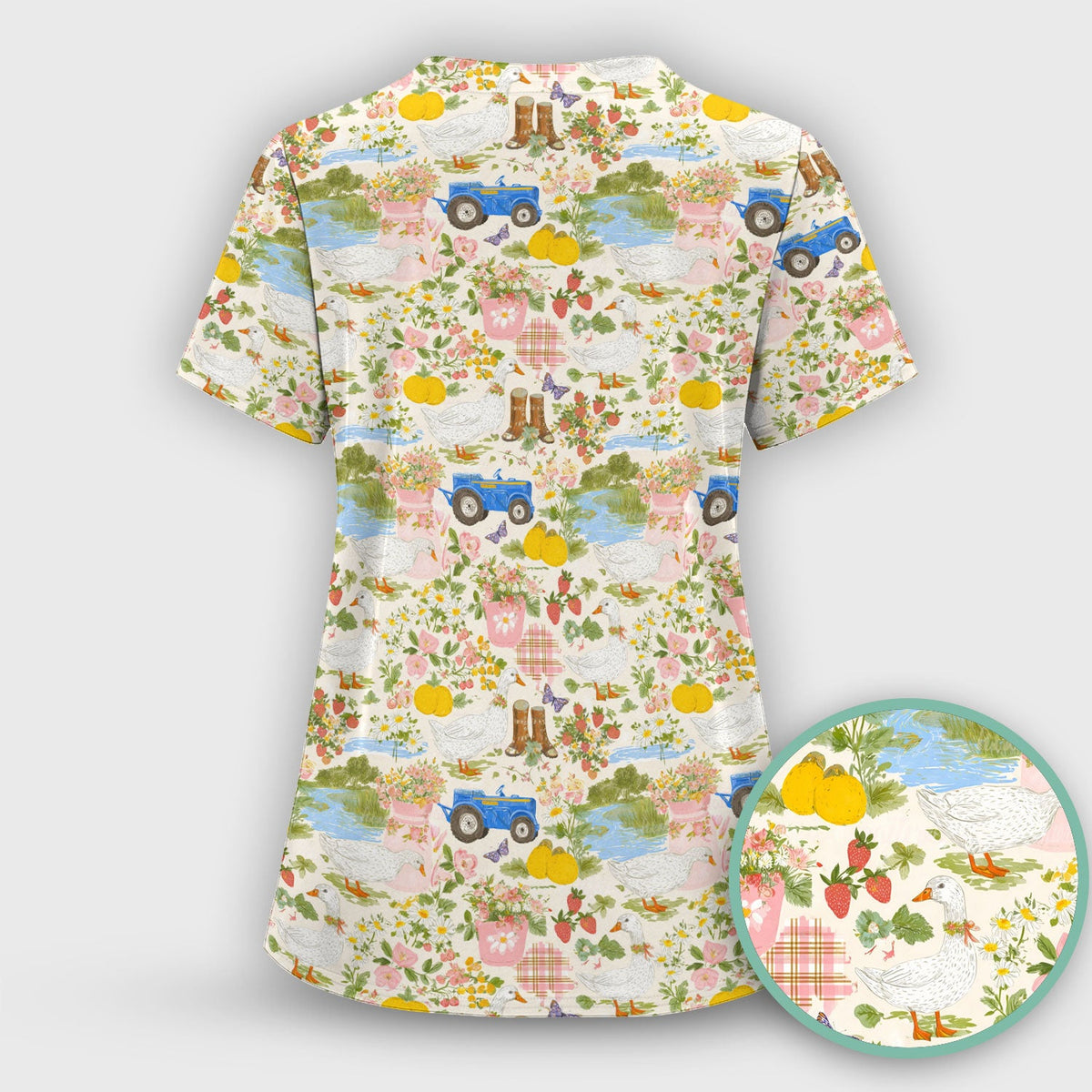 Floral Duck Nurse Scrub Top