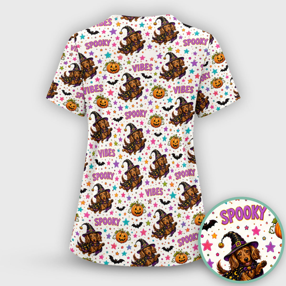 Spooky Dachshund Vibes Nurse Scrub Top