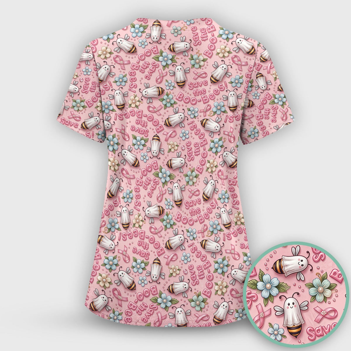 Save The Boo-Bees Ribbon Nurse Scrub Top