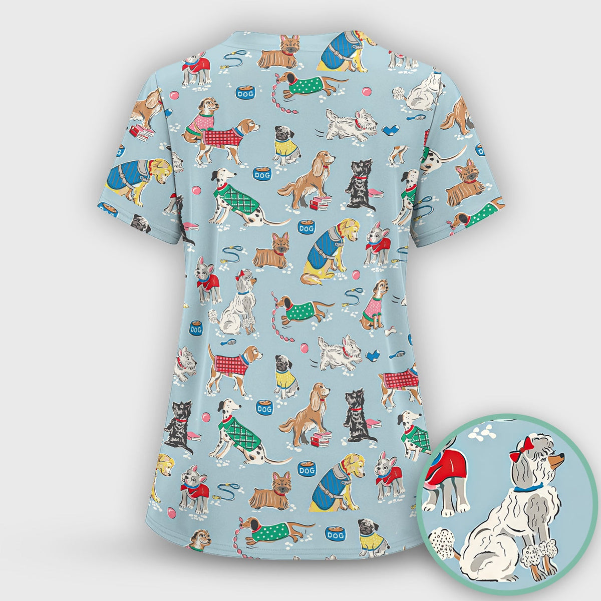 Dog Sweater Playing Ball Nurse Scrub Top