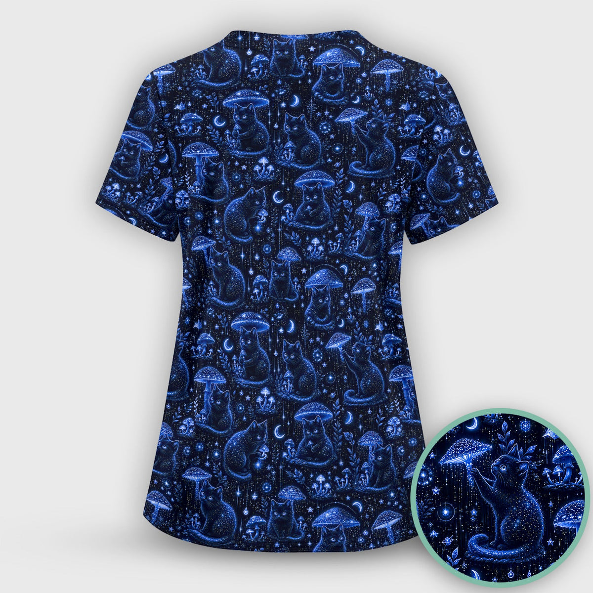Celestial Black Cat Mushroom Nurse Scrub Set