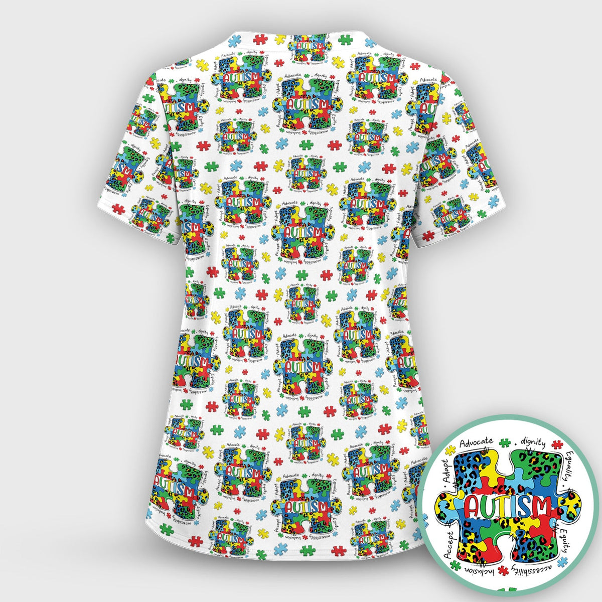 Autism Awareness Puzzle Black White Nurse Scrub Set