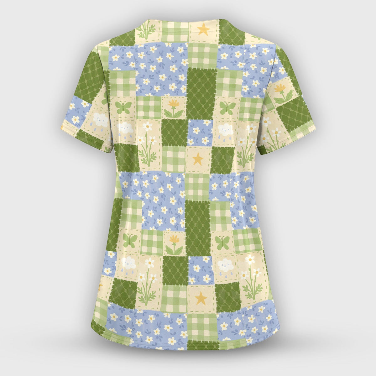 Green Patchwork Clover Floral Nurse Scrub Set