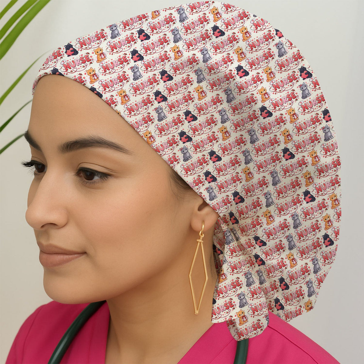 Cat Heart Nurse Scrub Cap - Valentines Day Gift