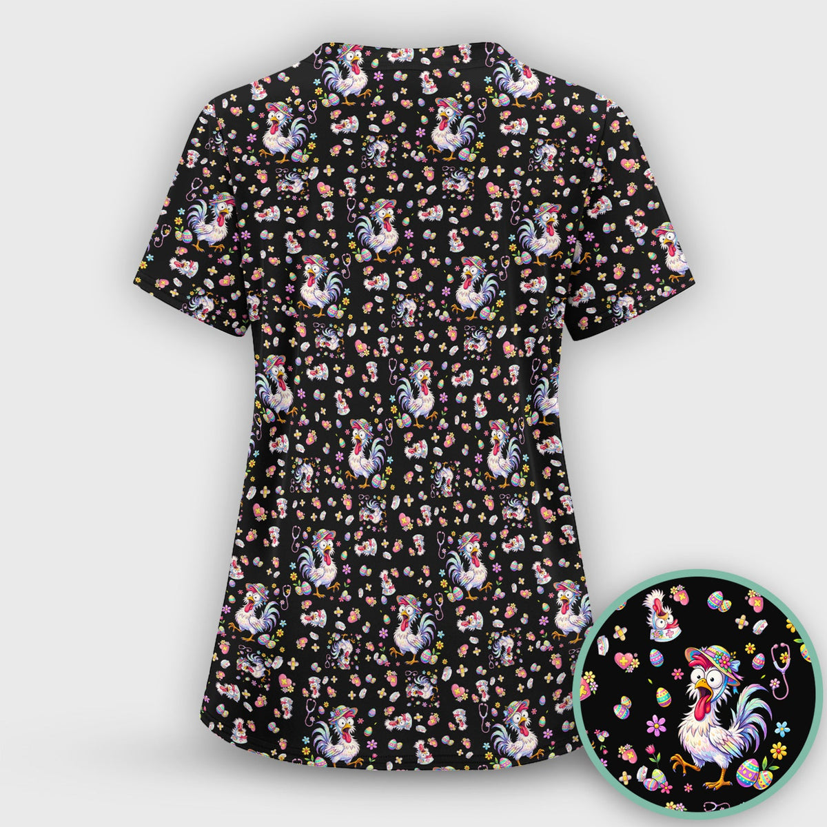 Funny Easter Nurse Chicken Pattern Scrub Top, Comfortable Scrubs for Nurses