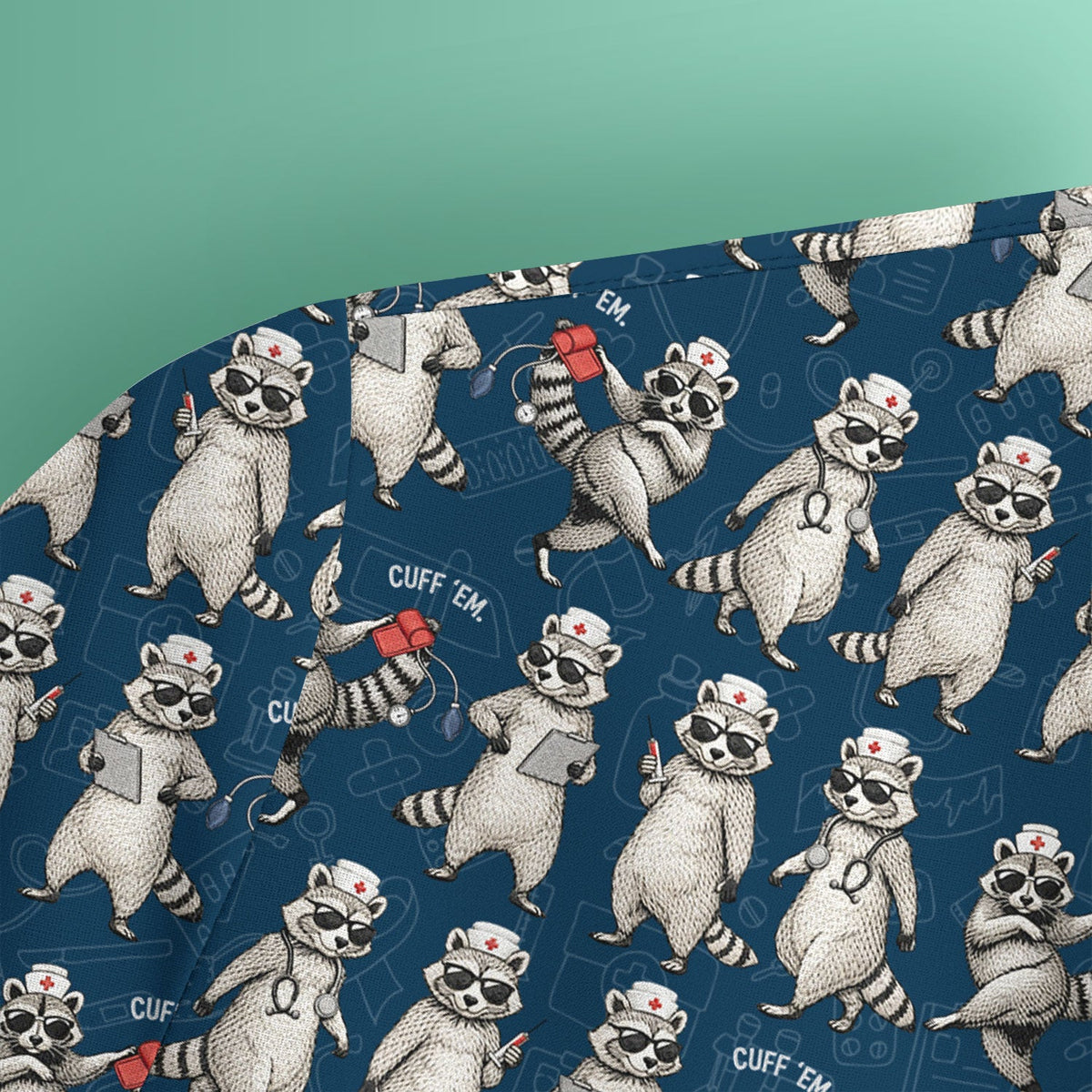 Raccoon Pattern Nurse Scrub Top