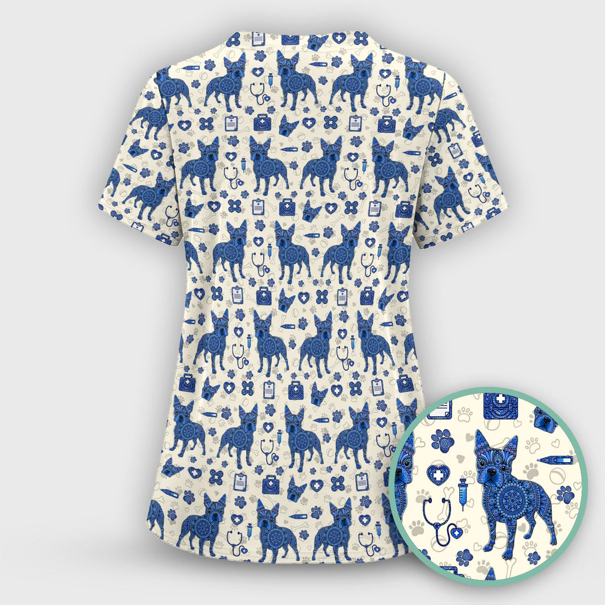 Blue Heeler Australian Cattle Dog Scrub Top, Australia Dot Art Pattern Shirt, Breathable Fabrics Nursing Uniform