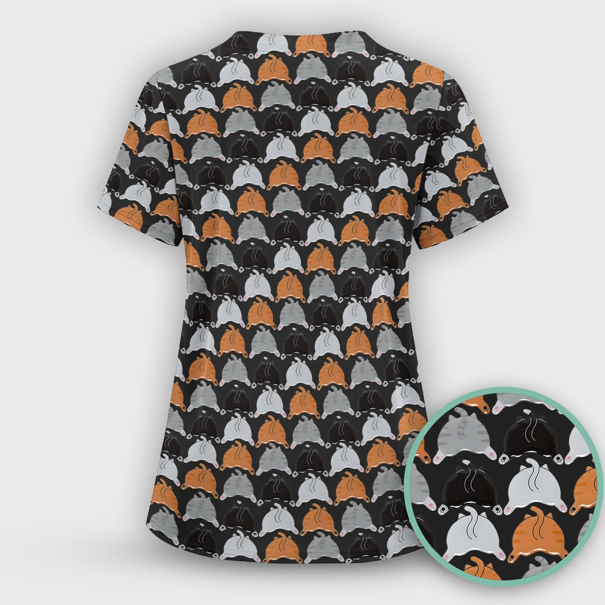 Multicolor Cat Nurse Scrub Top