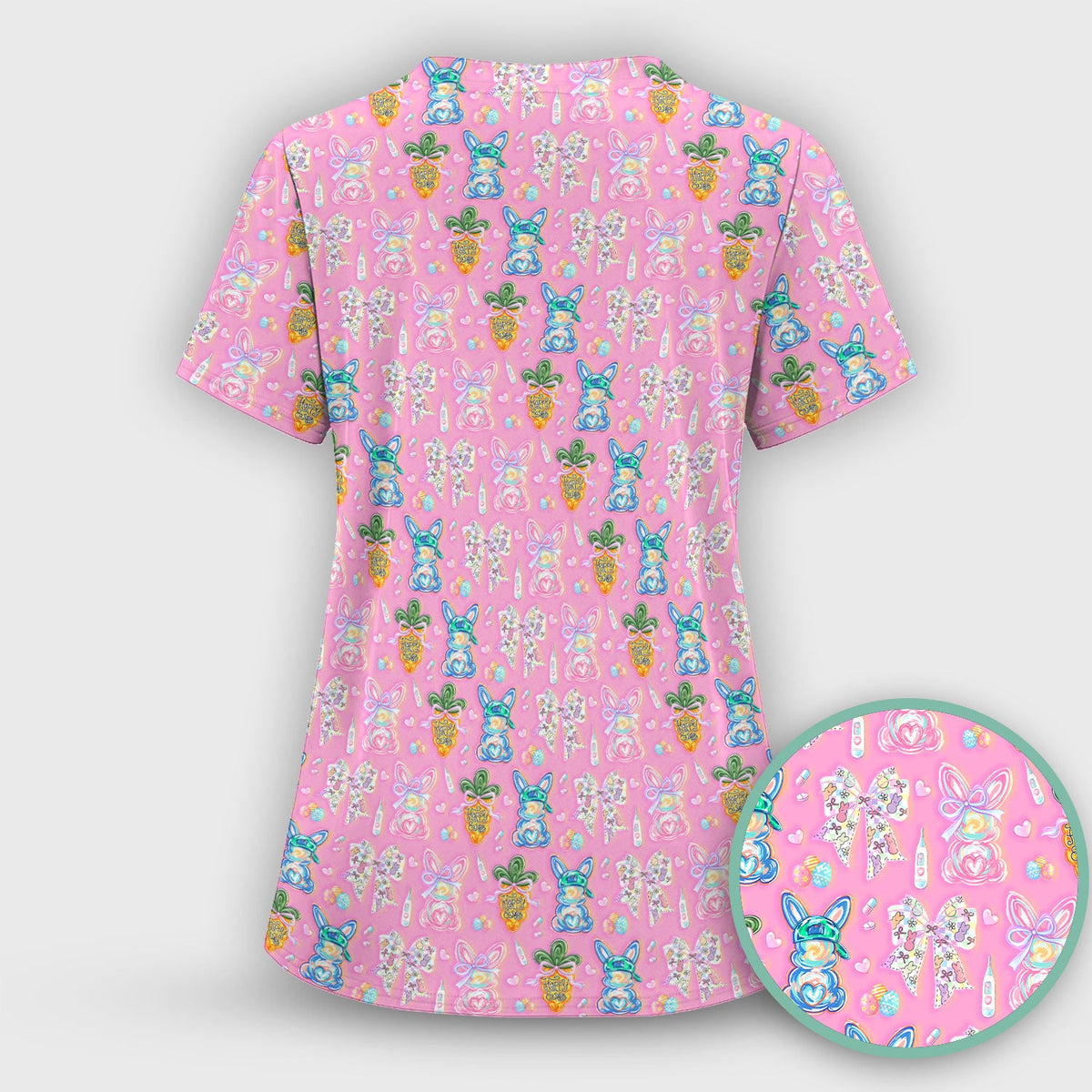 Bunny Carrot Bow Nurse Scrub Set - Easter Gift