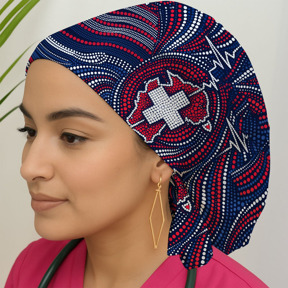 Dot Art Cross Heartbeat Scrub Cap