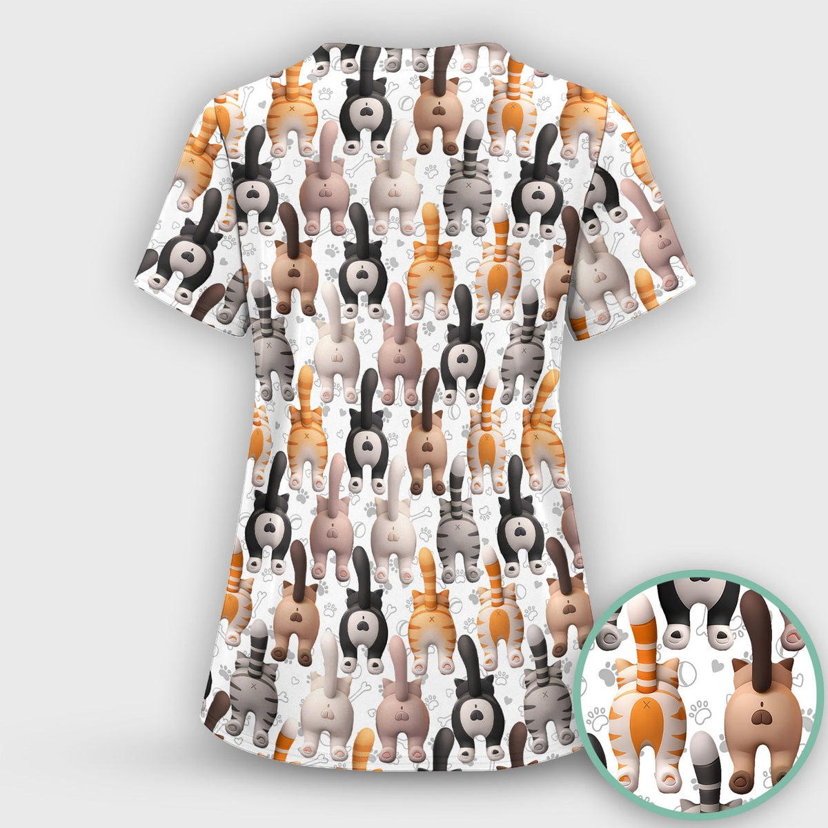 Cat Butt Paw Print Nurse Scrub Set