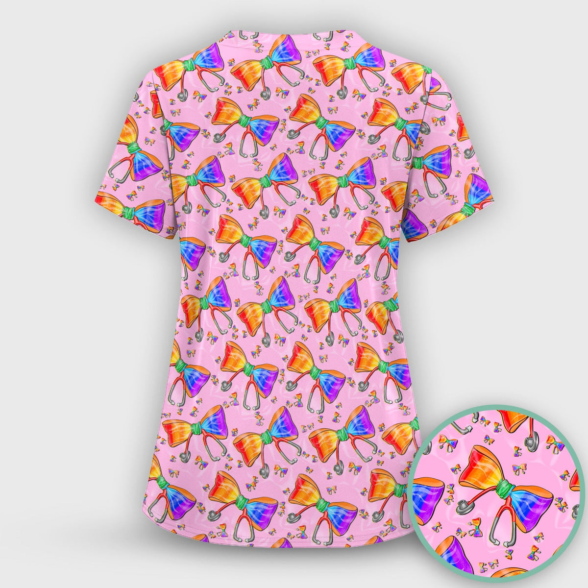 Colorful Rainbow Bow Stethoscope Nurse Scrub Set