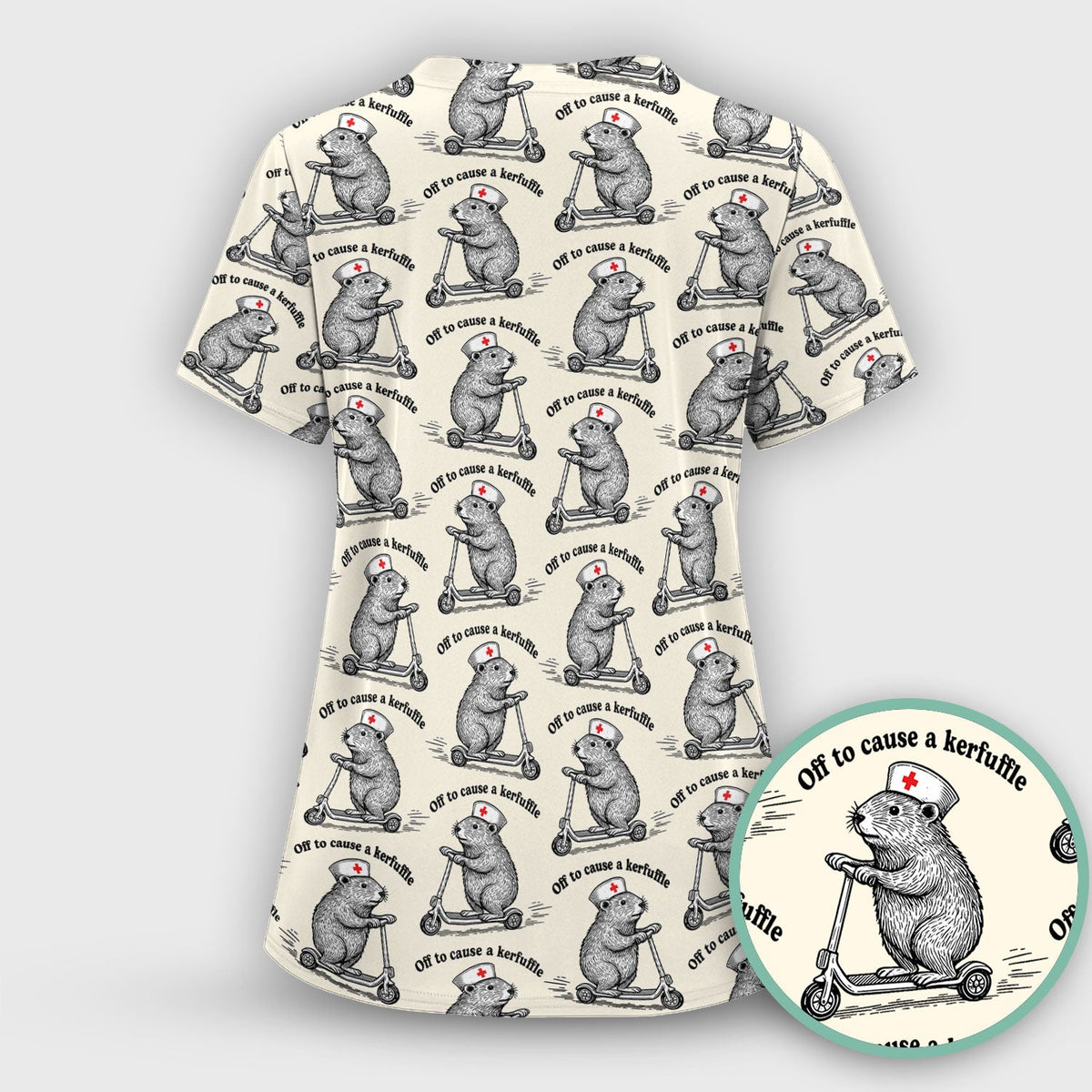 Funny Nurse Mouse Scooter Print Scrub Top, Comfortable Scrubs for Nurses