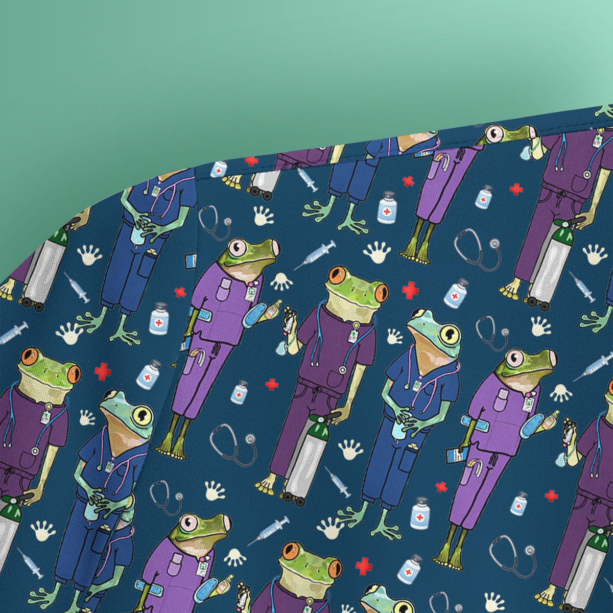 Frog Print Nurse Scrub Top