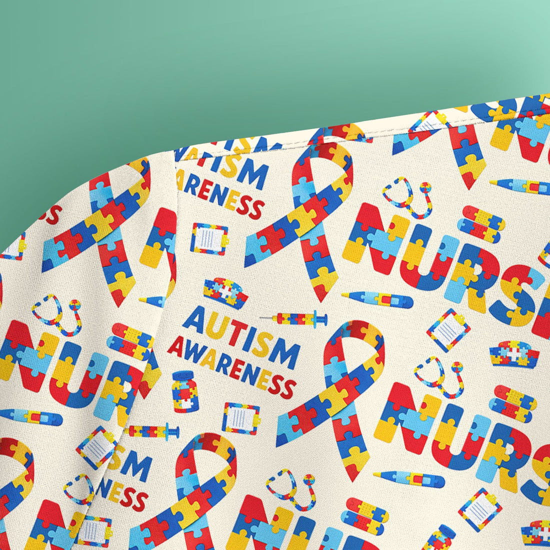 Autism Awareness Puzzle Ribbon Nurse Scrub Top