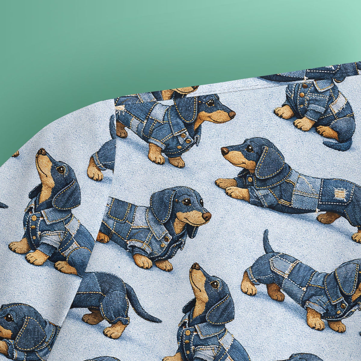 Denim Dachshund Dog Pattern Scrub Top, Breathable Fabrics Nursing Uniform