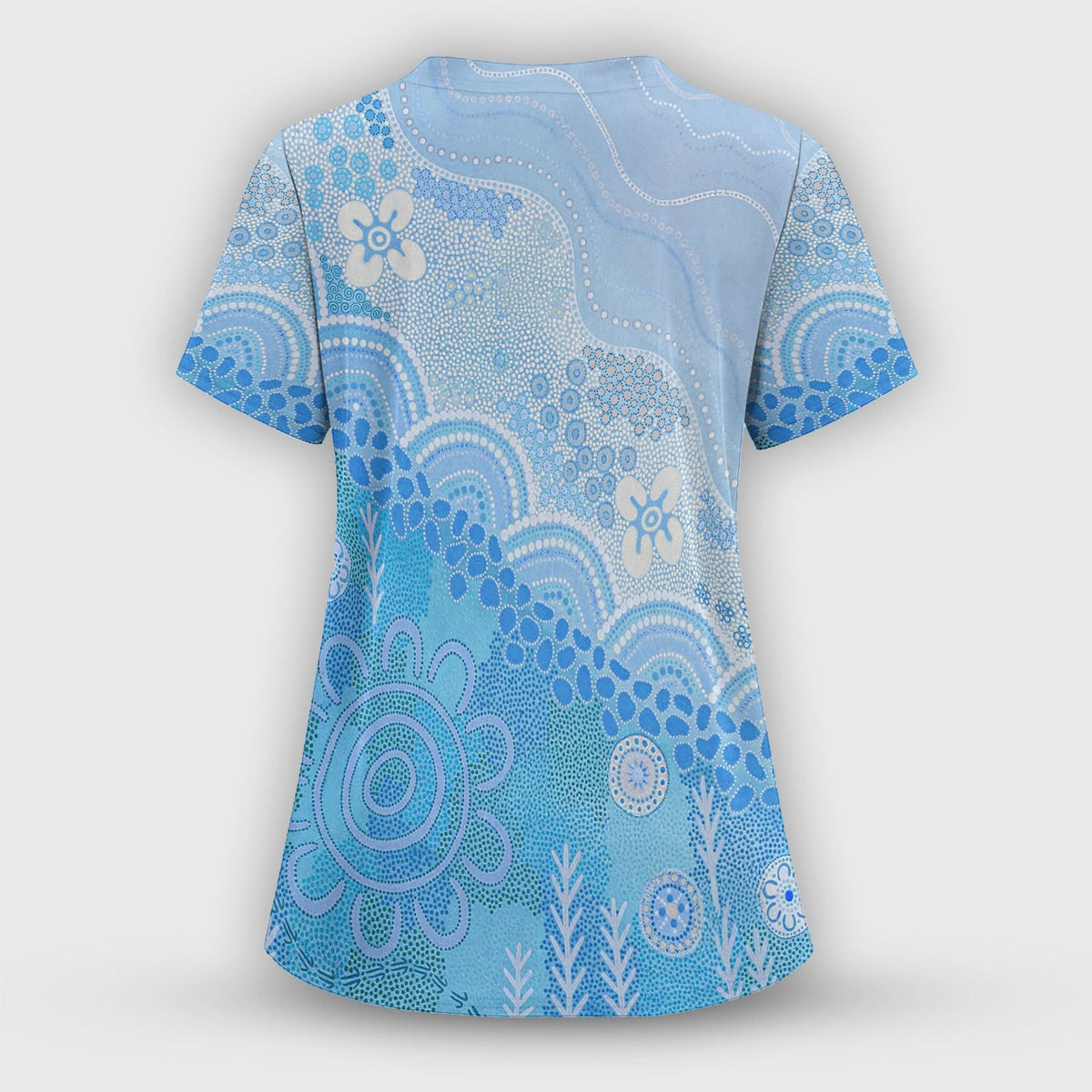 Floral Mandala Dot Pattern Medical Scrub Top, Comfortable Scrubs for Nurses