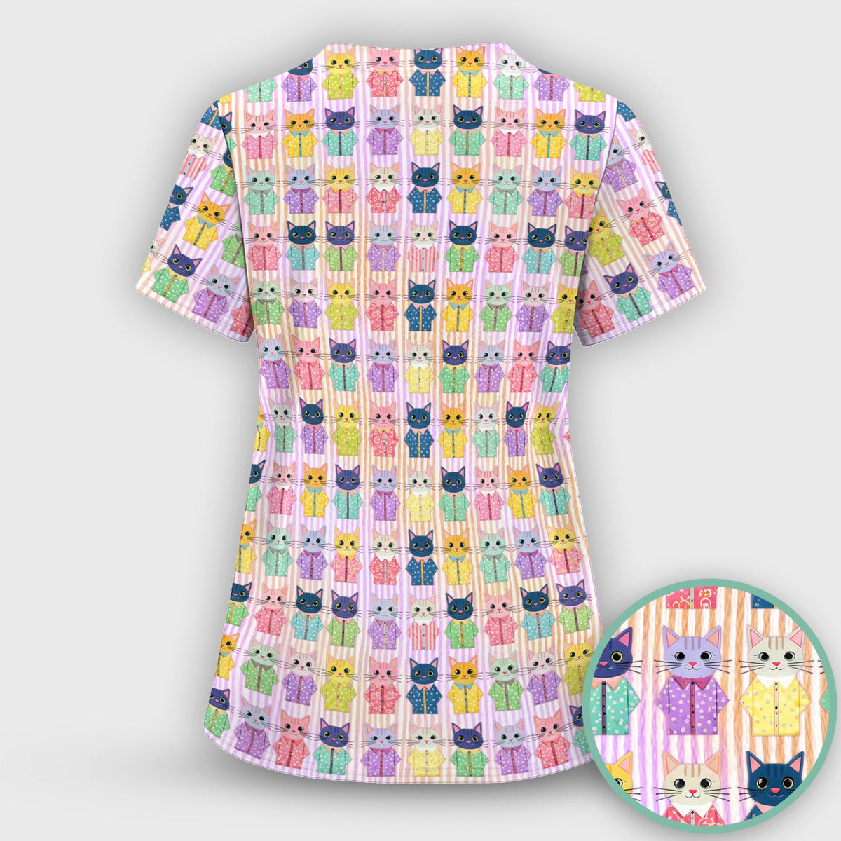 Cat Pajama Print Nurse Scrub Set