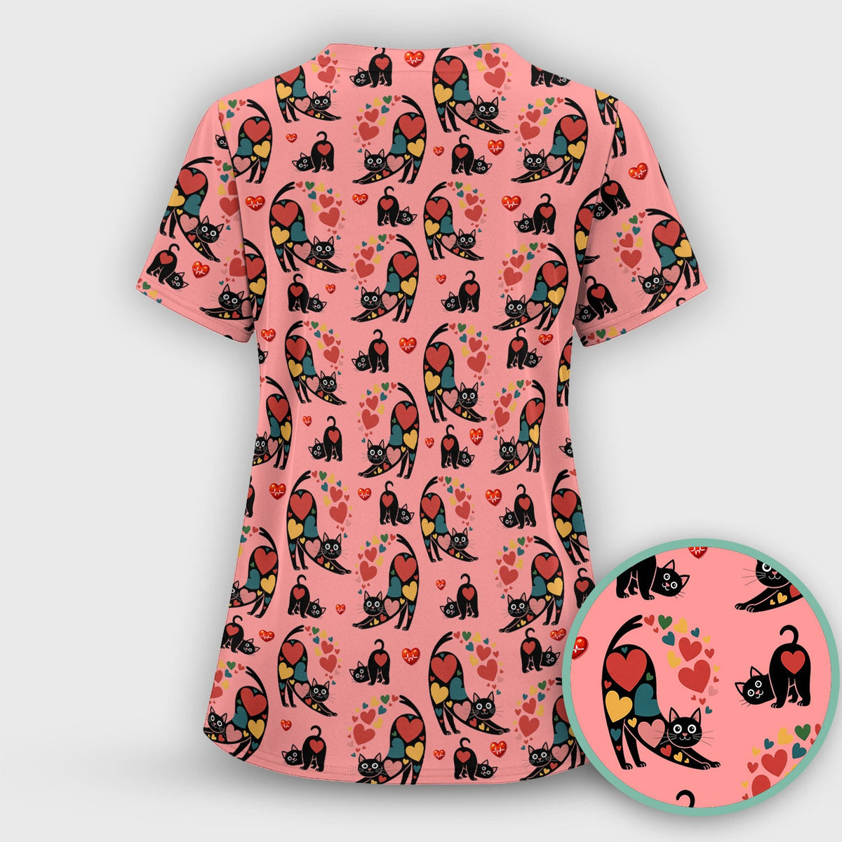 Cat Valentine Heart Nurse Scrub Set