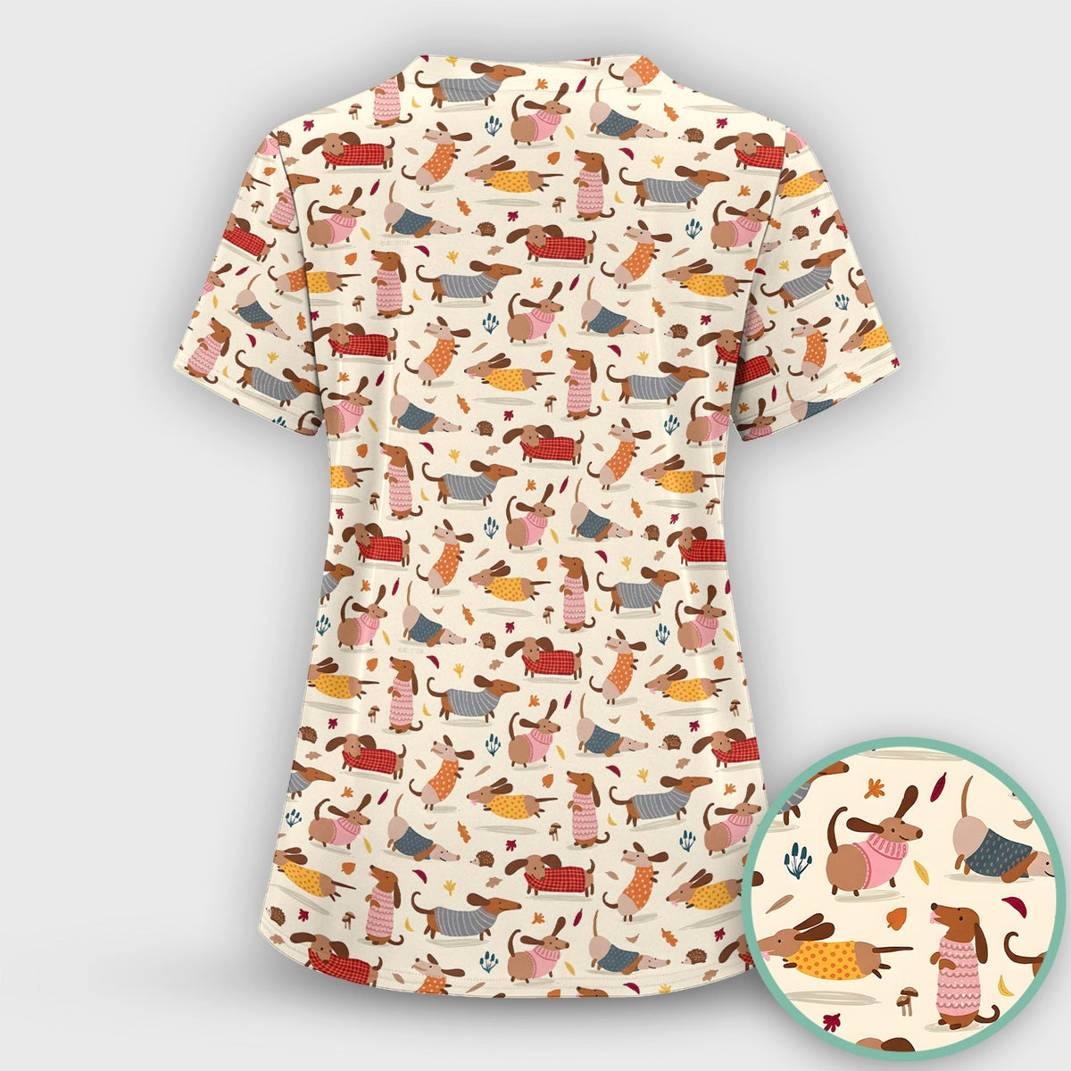 Cute Autumn Dachshund Nurse Scrub Top