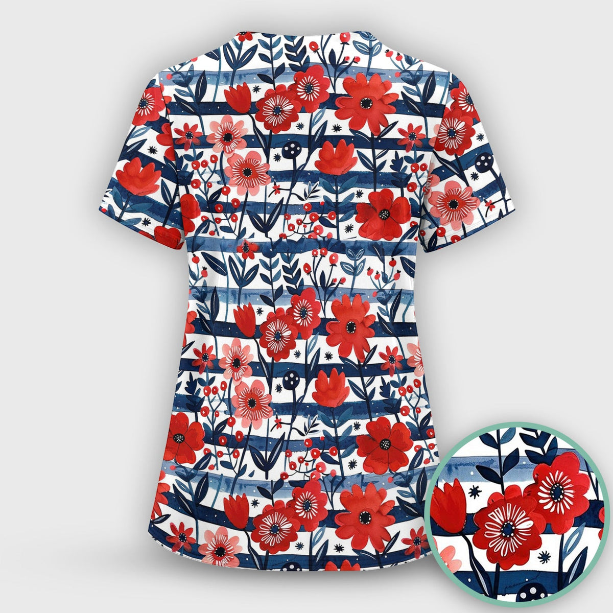 Red Poppy Navy Stripe Nurse Scrub Set