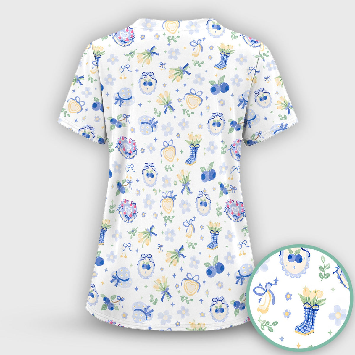 Cute Blueberry Bow Nurse Scrub Set