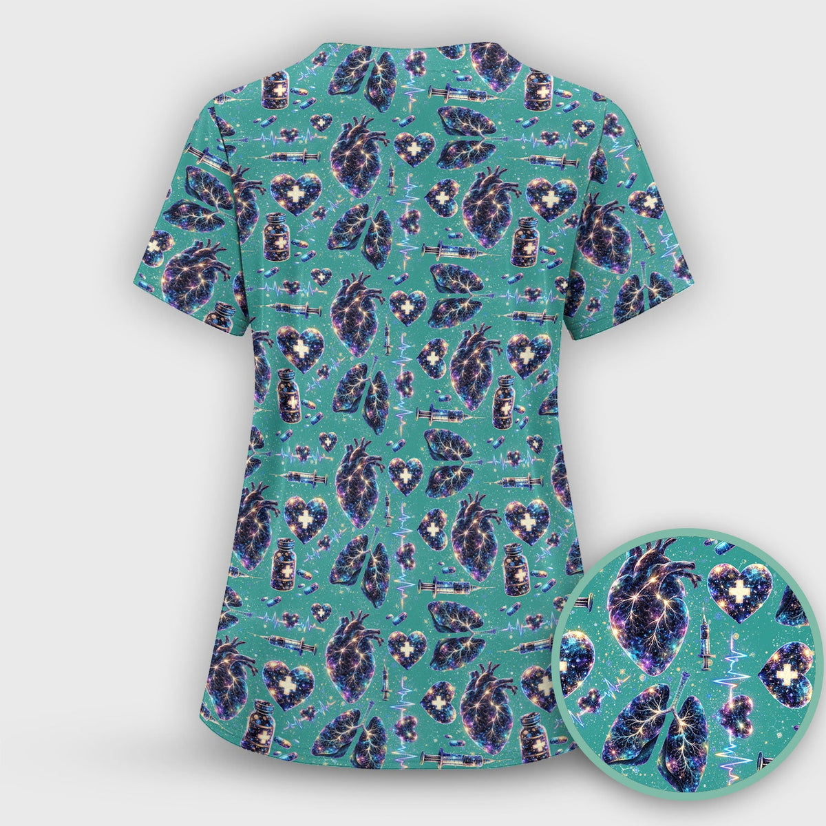 Galaxy Anatomical Heart Lung Syringe Nurse Scrub Set