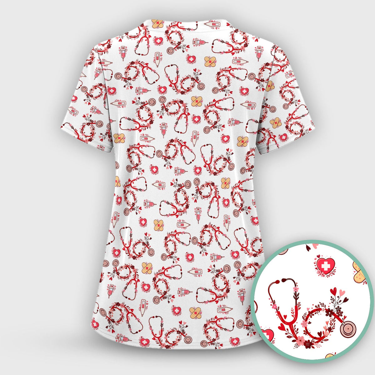 Heart Stethoscope Nurse Scrub Set