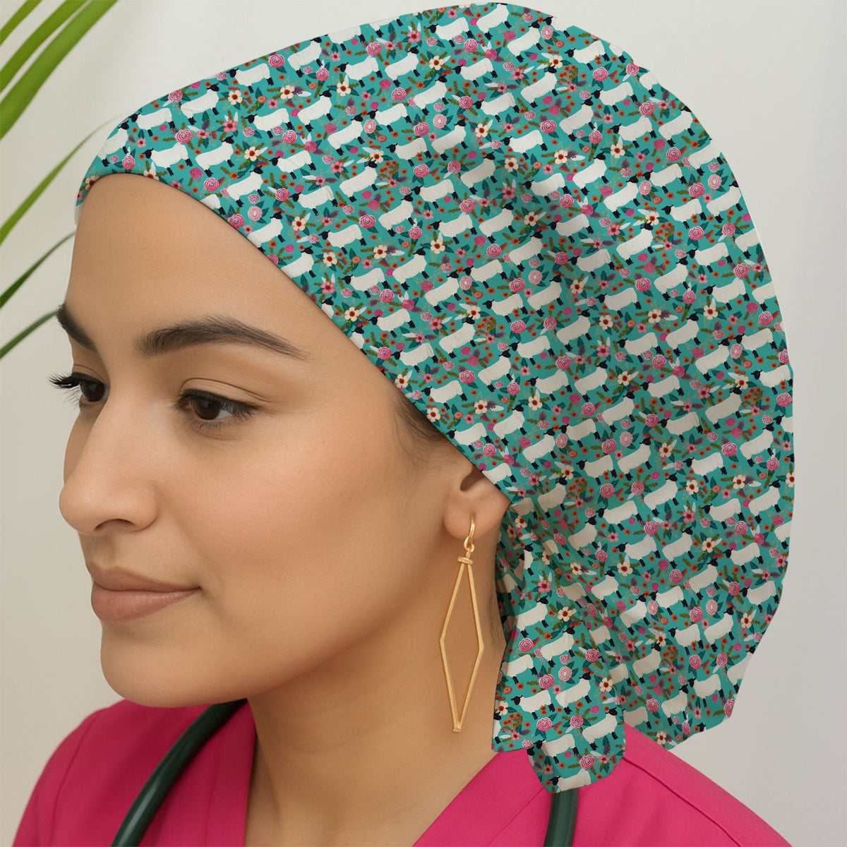 Sheep Floral Meadow Scrub Cap