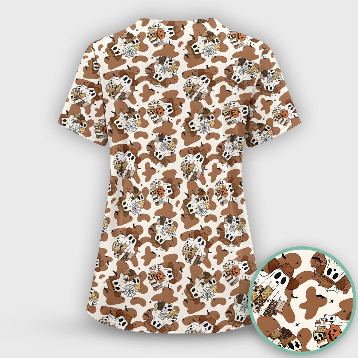 Cow Ghost Nurse Scrub Set - Halloween Gift